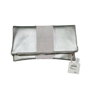 BP silver fold-over clutch bag